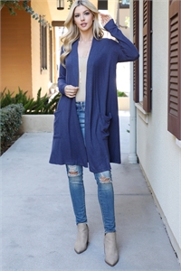 S5-9-3-YMC30010V-NVDK - SOLID LONG SLEEVE OPEN FRONT CARDIGAN- NAVY DK 1-1-1-1