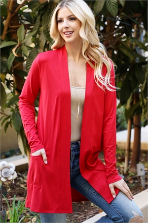 S14-2-2-YMC30011V-RD - LONG SLEEVE SOLID CARDIGAN - RED 1-2-2-1