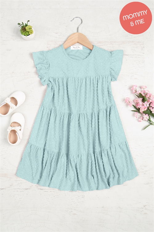 S10-20-3-YMD10001TK-SG-1 - KIDS RUFFLE CAP SLEEVE TIERED SWISS DOT DRESS- SAGE 1-1-0-0-1-1-1-1