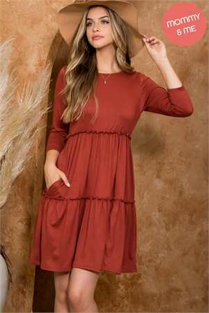 S8-4-1-YMD10006-MAR - LONG SLEEVE MERROW DETAIL DRESS- MARSALA 1-2-2-2