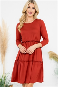 S6-7-2-YMD10006V-RU - LONG SLEEVE MERROW DETAIL DRESS- RUST 1-1-1-1