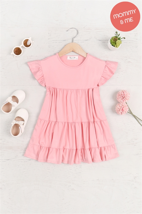 S8-12-4-YMD10008TK-BLS-1 - KIDS RUFFLE SHORT SLEEVE TIERED SOLID DRESS- BLUSH 1-1-1-1-1-0-1-1