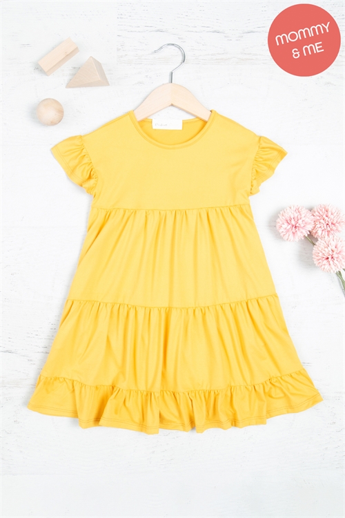 S11-9-5-YMD10008TK-DJ-1 - KIDS RUFFLE SHORT SLEEVE TIERED SOLID DRESS- DIJON 1-0-0-0-1-1-1-1