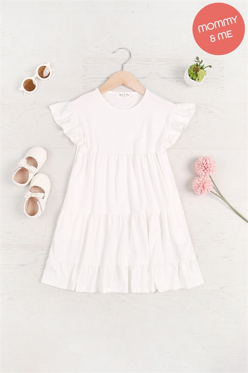 S11-17-4-YMD10008TK-IV - KIDS RUFFLE SHORT SLEEVE TIERED SOLID DRESS- IVORY 1-1-1-1-1-1-1-1