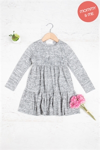 S8-7-4-YMD10012TK-DKHG - KIDS LONG SLEEVE TIERED RUFFLE TRI-BLEND DRESS- DARK HEATHER GREY 1-1-1-1-1-1-1-1