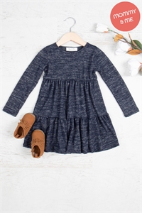 S8-5-4-YMD10012TK-HTRNV - KIDS LONG SLEEVE TIERED RUFFLE TRI-BLEND DRESS- HEATHER NAVY 1-1-1-1-1-1-1-1