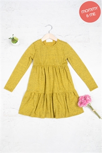 S8-8-4-YMD10012TK-MU - KIDS LONG SLEEVE TIERED RUFFLE TRI-BLEND DRESS- MUSTARD 1-1-1-1-1-1-1-1