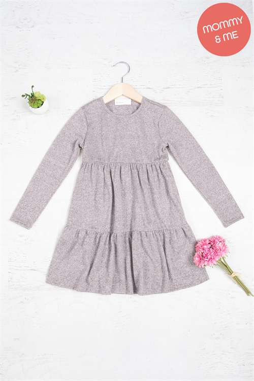 S8-8-4-YMD10012TK-PKSND - KIDS LONG SLEEVE TIERED RUFFLE TRI-BLEND DRESS- PINK SAND 1-1-1-1-1-1-1-1 (NOW $7.75 ONLY!)