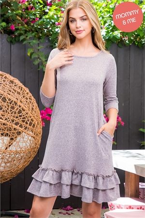 S16-1-2-YMD10016-PKSND - QUARTER SLEEVE RUFFLE HEM DETAIL DRESS- PINK SAND 0-2-2-0 (NOW $9.75 ONLY!)