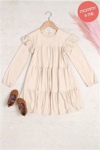 S11-4-4-YMD10024TKV-BN - KIDS LONG SLEEVE RUFFLE DETAIL SOLID DRESS- BONE 1-1-1-1-1-1-1-1 (NOW $5.25 ONLY!)