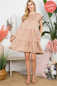 S11-1-1-YMD10034-MC - RUFFLE SHORT CAP SLEEVE TIERED DRESS- MOCHA 1-2-2-2