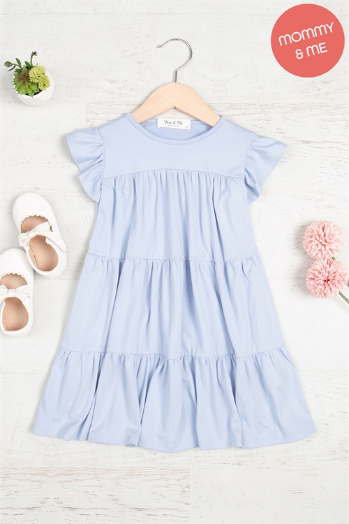 S15-8-2-YMD10034TKV-BLSP - KIDS RUFFLE SHORT CAP SLEEVE TIERED DRESS- BLUE SPRING 1-1-1-1-1-1-1-1