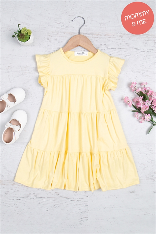 S16-9-2-YMD10034TKV-BNN - KIDS RUFFLE SHORT CAP SLEEVE TIERED DRESS- BANANA 1-1-1-1-1-1-1-1