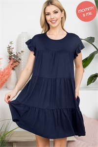 S5-10-1-YMD10034V-NV - RUFFLE SHORT CAP SLEEVE TIERED DRESS- NAVY 1-2-2-1