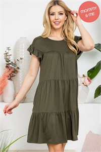 S8-7-1-YMD10034V-OV - RUFFLE SHORT CAP SLEEVE TIERED DRESS- OLIVE 1-2-2-1