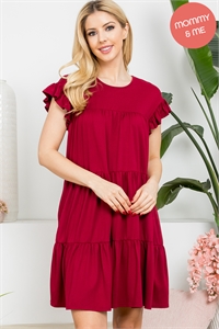 S6-9-2-YMD10034V-WN - RUFFLE SHORT CAP SLEEVE TIERED DRESS- WINE 1-2-2-1