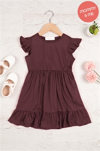 S11-4-4-YMD10043TK-MLBRY-1 - KIDS RUFFLE SLEEVED EMPIRE WAIST SHIRRING DRESS- MULBERRY 1-1-0-1-1-0-0-0