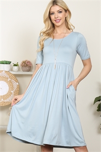 S10-6-2-YMD10046-BLPD - SHORT SLEEVE SOLID A-LINE DRESS- BLUE POWDER 1-2-2-2