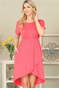 S11-3-1-YMD10047-CRL - CINCHED WAIST SOLID TULIP DRESS - CORAL 1-2-2-2