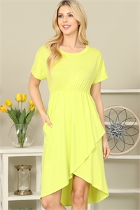 S8-4-2-YMD10047-VTLM - CINCHED WAIST SOLID TULIP DRESS - VINTAGE LIME 1-2-2-2