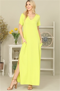 S10-5-2-YMD10048-VTLM - SIDE SLIT CRISS CROSS NECKLINE MAXI DRESS - VINTAGE LIME 1-2-2-2