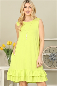 S10-2-2-YMD10049-VTLM - SOLID SLEEVELESS RUFFLED HEM DRESS- VINTAGE LIME 1-2-2-2