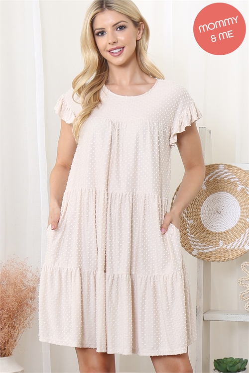 S7-3-2-YMD10050-CRM - SWISS DOT RUFFLE SHORT SLEEVE DRESS- CREAM 1-2-2-2