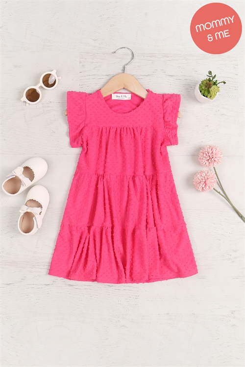 S9-4-4-YMD10050TK-FCH - KIDS SWISS DOT RUFFLE SHORT SLEEVE DRESS- FUCHSIA 1-1-1-1-1-1-1-1