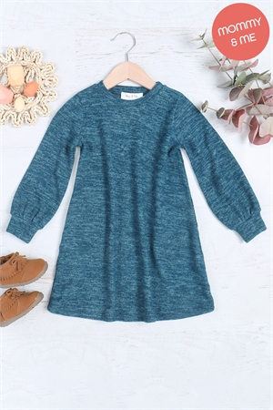 S4-10-3-YMD10052TK-HTGN-1 - KIDS LONG PUFF SLEEVE MIR PD BRUSH DRESS- HUNTER GREEN 1-1-1-0-1-1-1-1