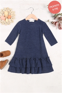 S13-2-3-YMD10053TKV-LTNV - KIDS SOLID KNIT RUFFLE HEM POCKET DRESS- LT. NAVY 1-1-1-1-1-1-1-1