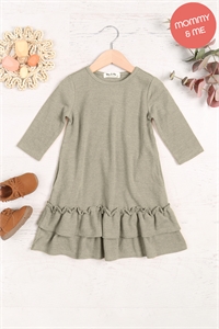 S10-12-2-YMD10053TKV-OV - KIDS SOLID KNIT RUFFLE HEM POCKET DRESS- OLIVE 1-1-1-1-1-1-1-1