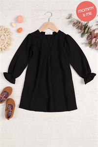 S7-9-3-YMD10058TKV-BK - KIDS COLLARED NECKLINE WOVEN LONG SLEEVE DRESS- BLACK 1-1-1-1-1-1-1-1