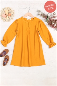 S7-10-3-YMD10058TKV-MU - KIDS COLLARED NECKLINE WOVEN LONG SLEEVE DRESS- MUSTARD 1-1-1-1-1-1-1-1