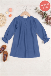 S7-10-2-YMD10058TKV-VTNV - KIDS COLLARED NECKLINE WOVEN LONG SLEEVE DRESS- VINTAGE NAVY 1-1-1-1-1-1-1-1