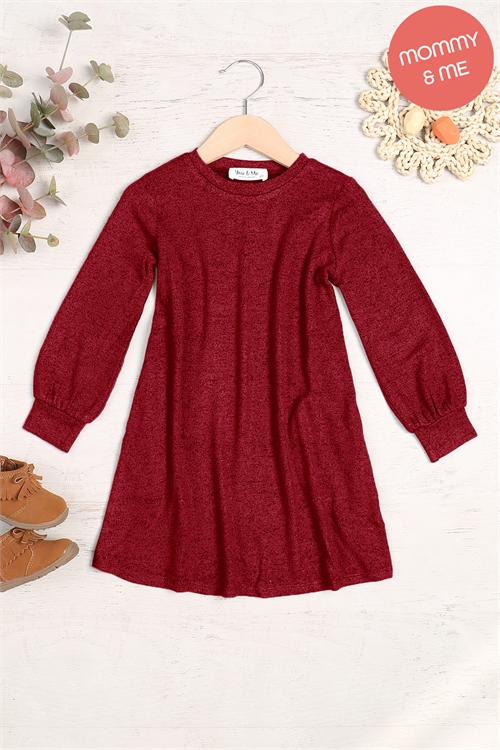 S6-8-3-YMD10063TKV-RBDK - KIDS PUFF LONG SLEEVE HACCI BRUSHED DRESS- RUBY DK 1-1-1-1-1-1-1-1