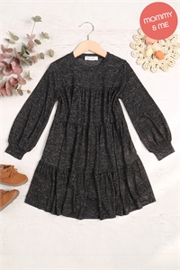 S7-10-3-YMD10064TKV-BK2T - PUFF LONG SLEEVE TIERED HACCI BRUSHED DRESS- BLACK 2TONE 1-1-1-1-1-1-1-1