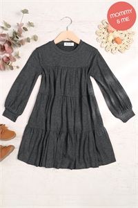 S8-7-3-YMD10064TKV-CHL - PUFF LONG SLEEVE TIERED HACCI BRUSHED DRESS- CHARCOAL 1-1-1-1-1-1-1-1
