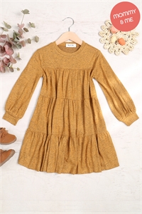 S7-8-3-YMD10064TKV-MU - PUFF LONG SLEEVE TIERED HACCI BRUSHED DRESS- MUSTARD 1-1-1-1-1-1-1-1