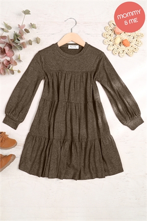 S8-5-2-YMD10064TKV-OV - PUFF LONG SLEEVE TIERED HACCI BRUSHED DRESS- OLIVE 1-1-1-1-1-1-1-1