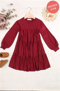 SA3-4-1-YMD10064TKV-RBDK - PUFF LONG SLEEVE TIERED HACCI BRUSHED DRESS- RUBY DK 1-1-1-1-1-1-1-1