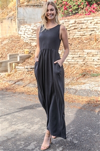 S15-2-2-YMD10095V-BK - SOLID SLEEVELESS MAXI DRESS - BLACK 1-2-2-1