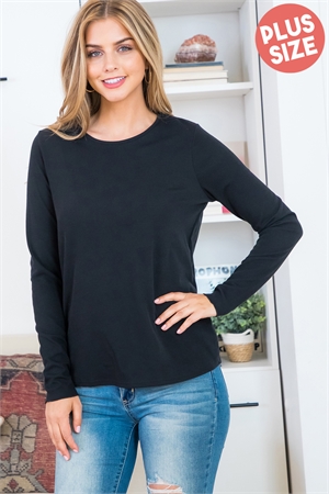 SA3-000-3-YMT20002X-BK - PLUS SIZE BLACK  MERROW LONG SLEEVE ROUND NECK TOP- BLACK 3-2-1