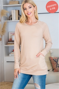 S6-1-4-YMT20003-TN - SOLID LONG SLEEVE FRONT POCKET TOP- TAN 1-2-2-2