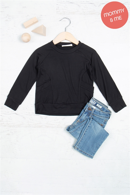 S16-10-4-YMT20003TK-BK - KIDS SOLID LONG SLEEVE ROUND NECK TOP- BLACK 1-1-1-1-1-1-1-1