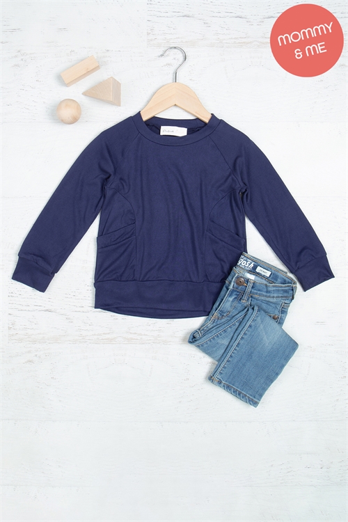 S15-9-4-YMT20003TK-NV - KIDS SOLID LONG SLEEVE ROUND NECK TOP- NAVY 1-1-1-1-1-1-1-1