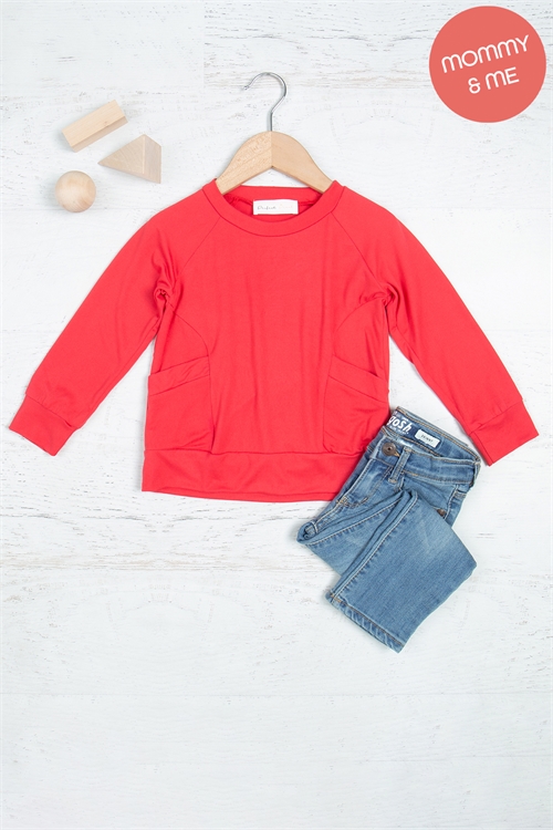 S16-10-5-YMT20003TK-RD - KIDS SOLID LONG SLEEVE ROUND NECK TOP- RED 1-1-1-1-1-1-1-1