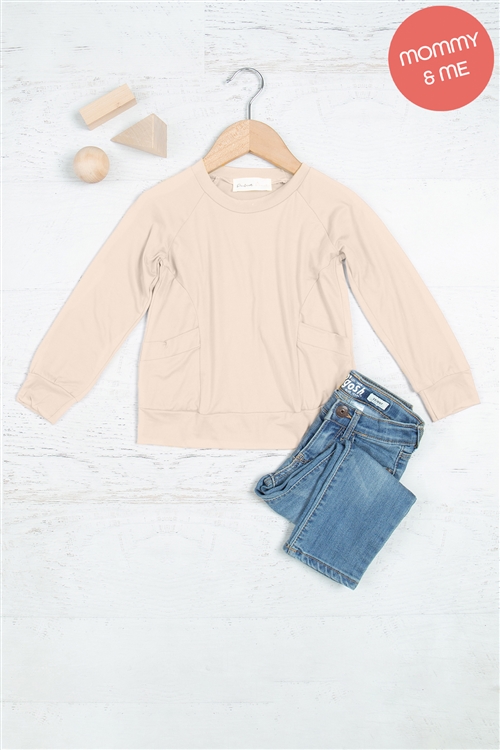 S15-5-4-YMT20003TK-TN-1 - KIDS SOLID LONG SLEEVE ROUND NECK TOP- TAN 1-1-1-1-0-0-0-0