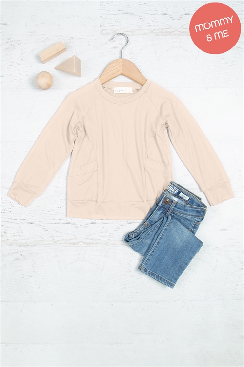 S10-18-4-YMT20003TK-TN - KIDS SOLID LONG SLEEVE ROUND NECK TOP- TAN 1-1-1-1-1-1-1-1