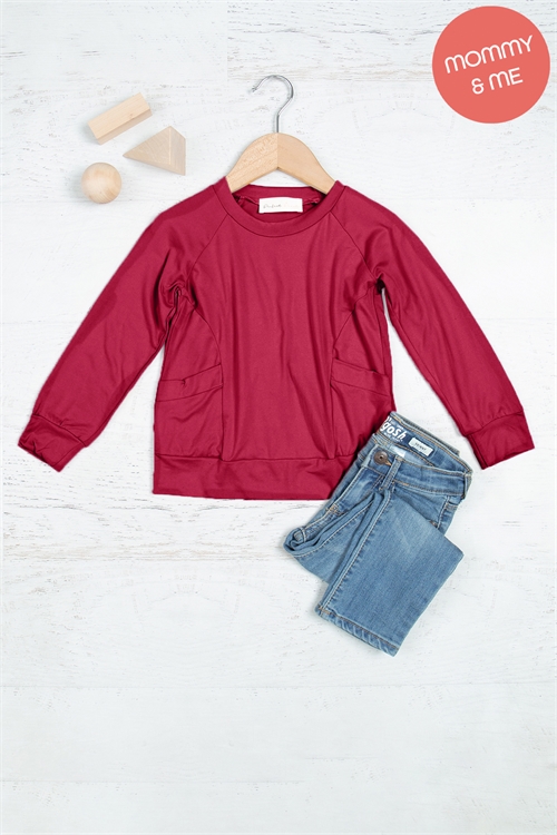 S15-5-4-YMT20003TK-WN-1 - KIDS SOLID LONG SLEEVE ROUND NECK TOP- WINE 2-2-2-0-0-0-0-0