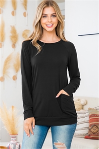 S15-7-2-YMT20003V-BK - SOLID LONG SLEEVE FRONT POCKET TOP- BLACK 1-1-1-1